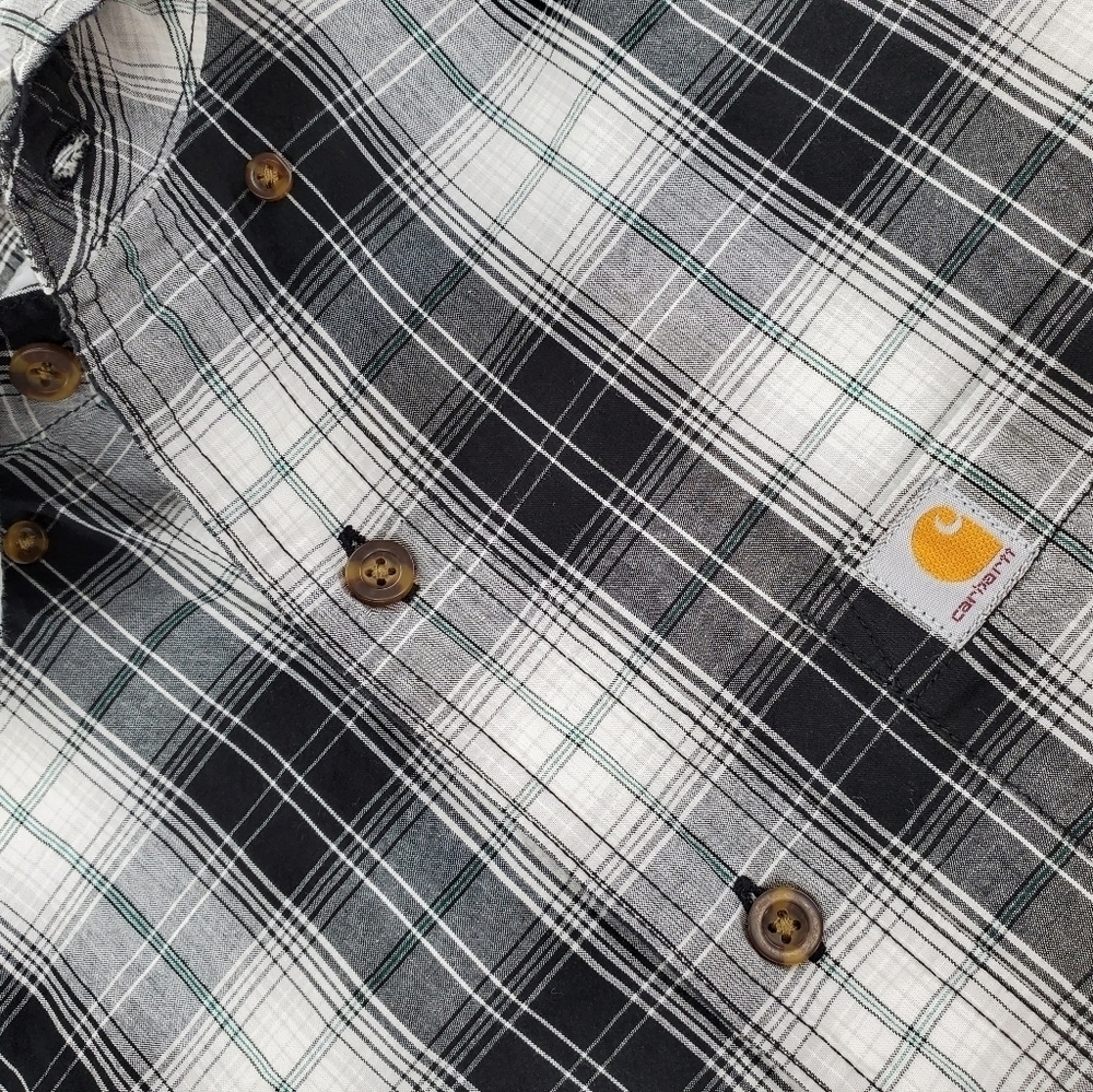 Carhartt Mechanic Shirt Men S Blk Wht Plaid Relaxed SS Button Essential Normcore - Picture 6 of 10